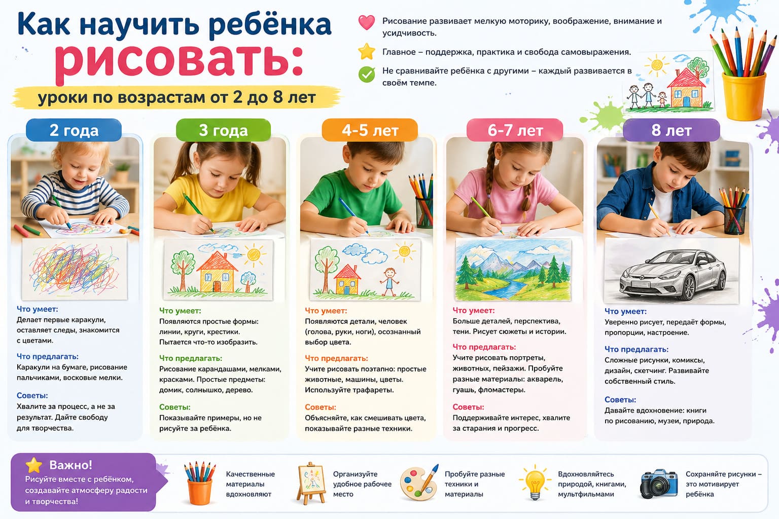 Как научить ребёнка рисовать: уроки по возрастам от 2 до 8 лет