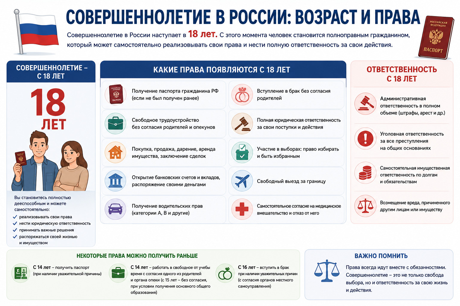 Совершеннолетие в России: возраст и права 
