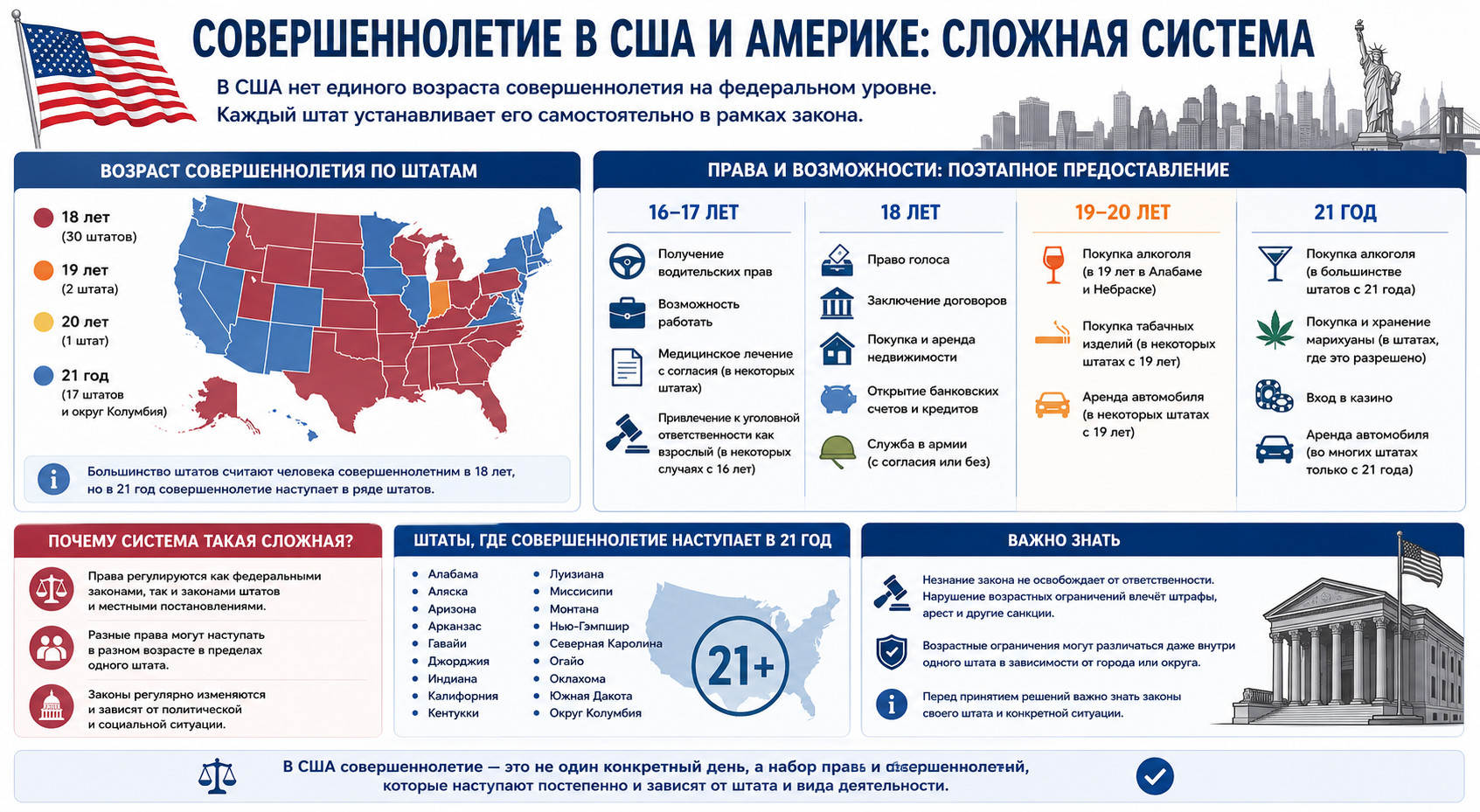 Совершеннолетие в США и Америке: сложная система