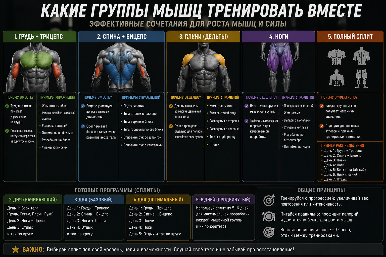 Какие группы мышц тренировать вместе