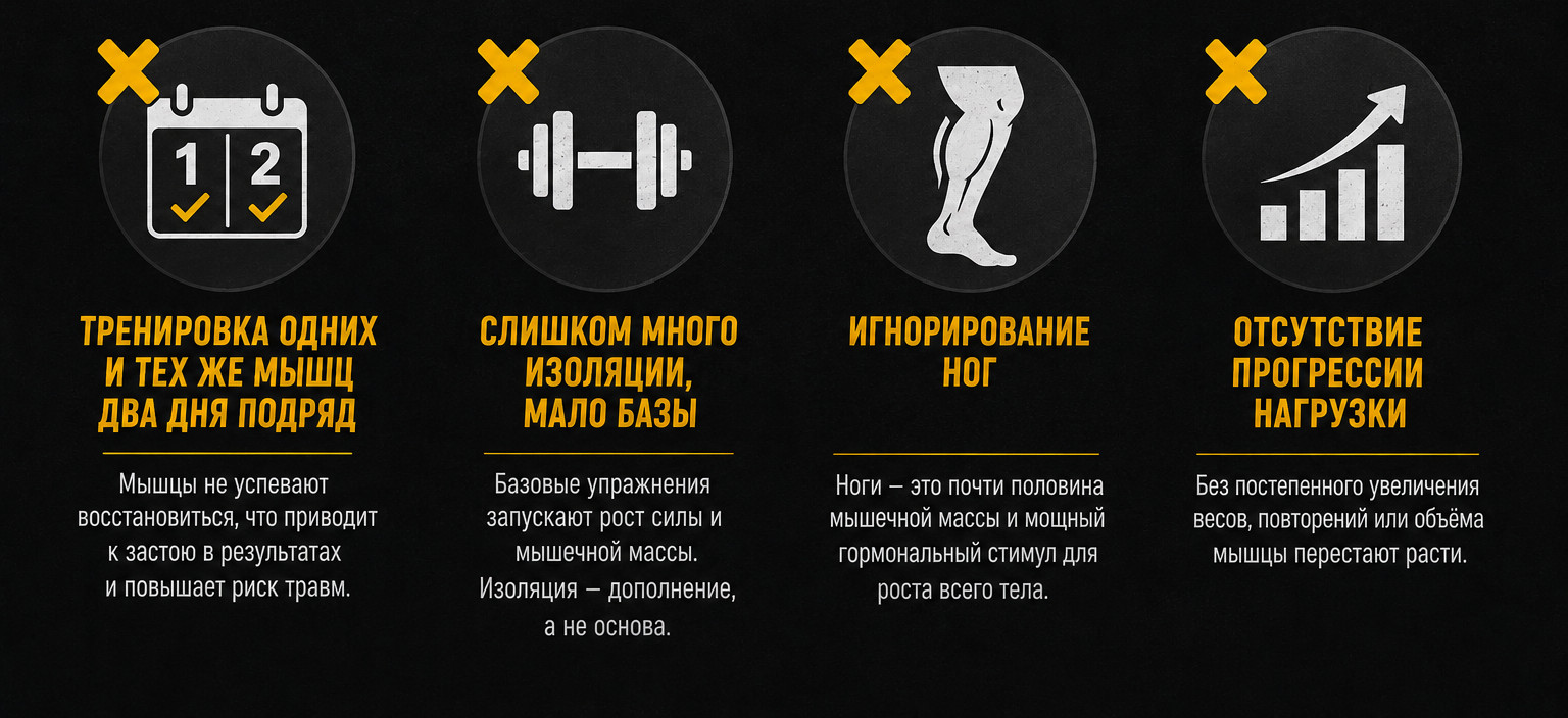 Типичные ошибки при тренировке мышц