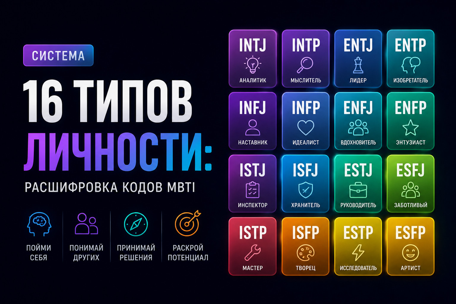 Система 16 типов личности: расшифровка кодов MBTI