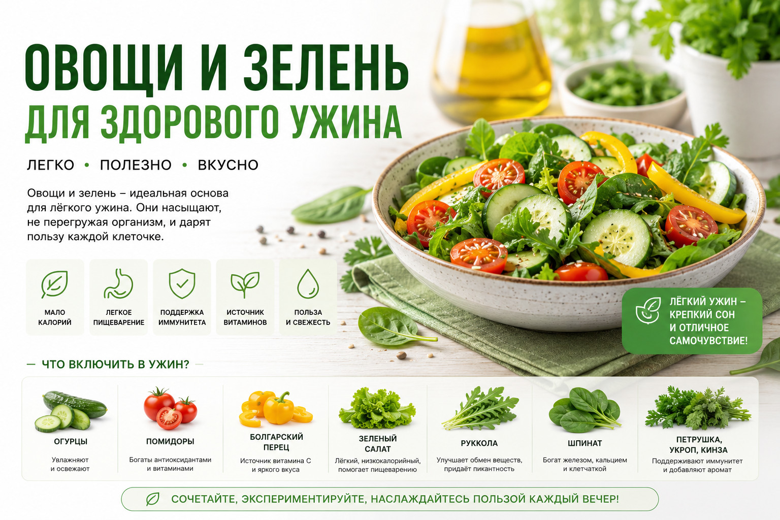Овощи и зелень для здорового ужина