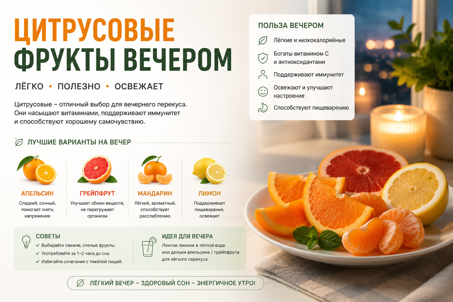 Цитрусовые фрукты вечером