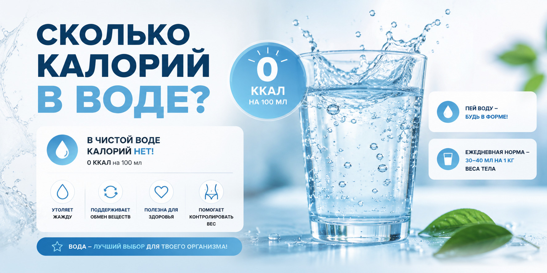 Сколько калорий в воде: калорийность и роль в похудении