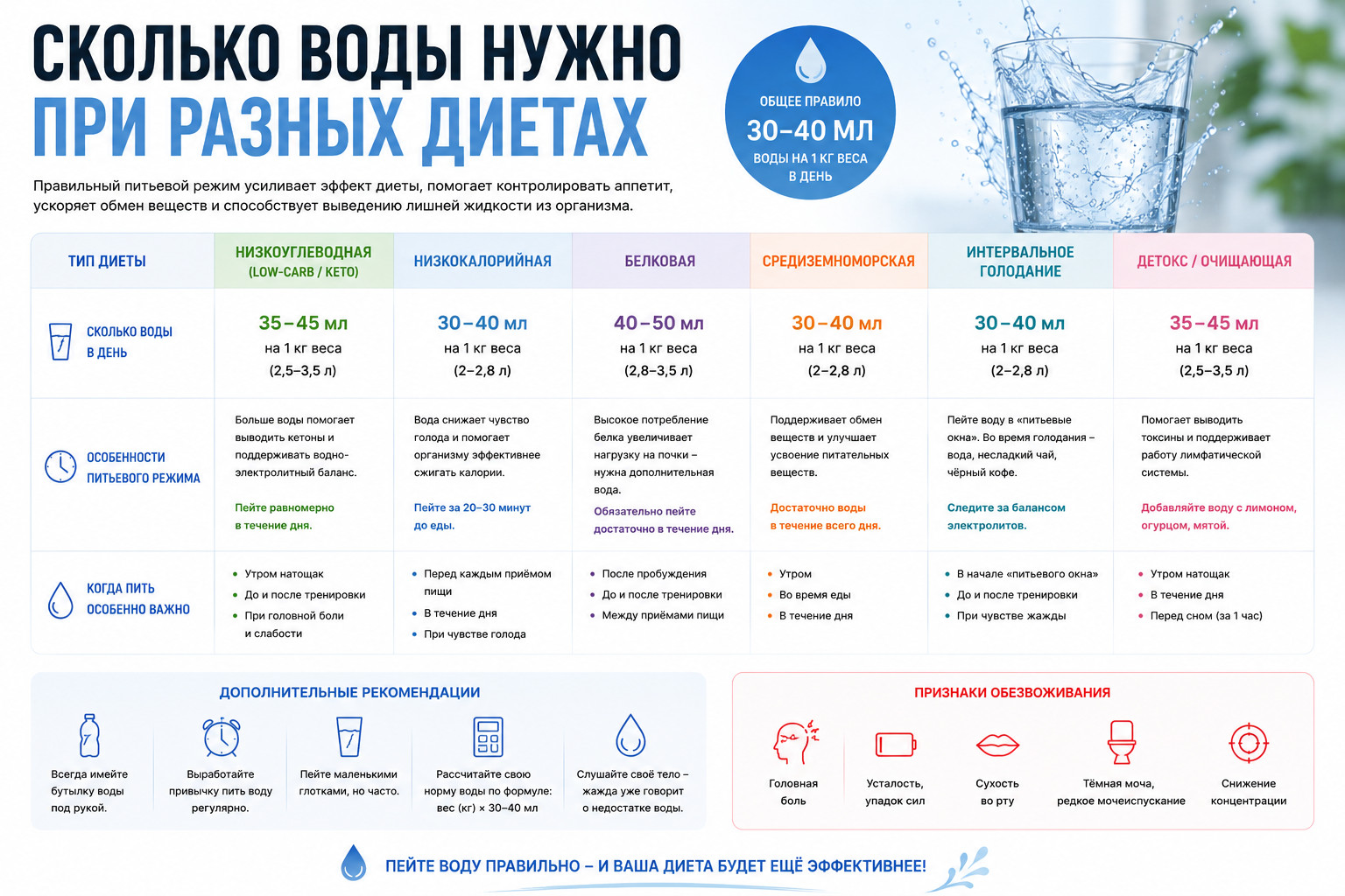 Сколько воды нужно при разных диетах