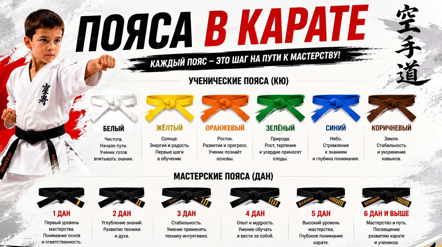Пояса в карате: цвета, порядок, нормативы и значение рангов