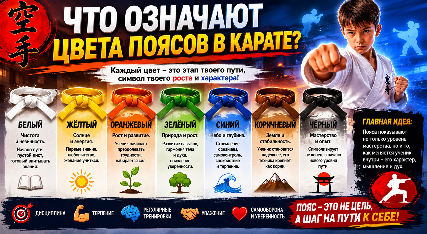 Цвета поясных уровней в карате 
