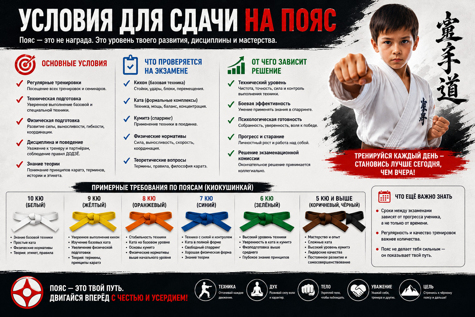 Условия для сдачи на пояс