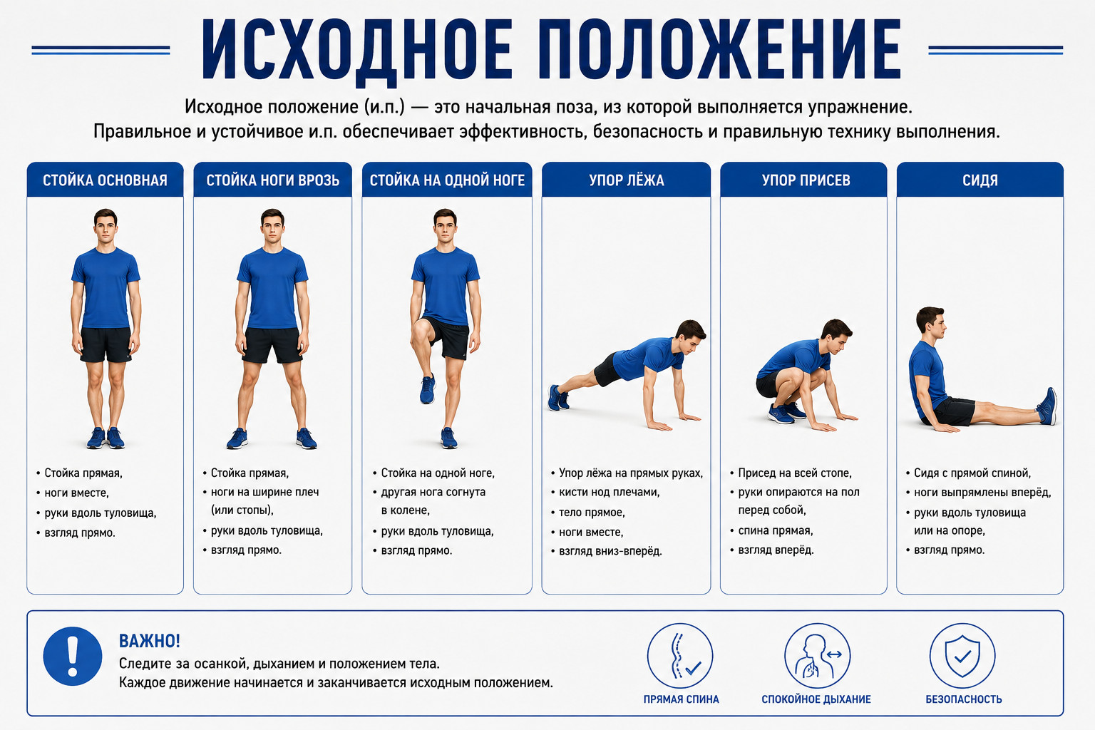 Инструкция по исходным положениям для упражнений

