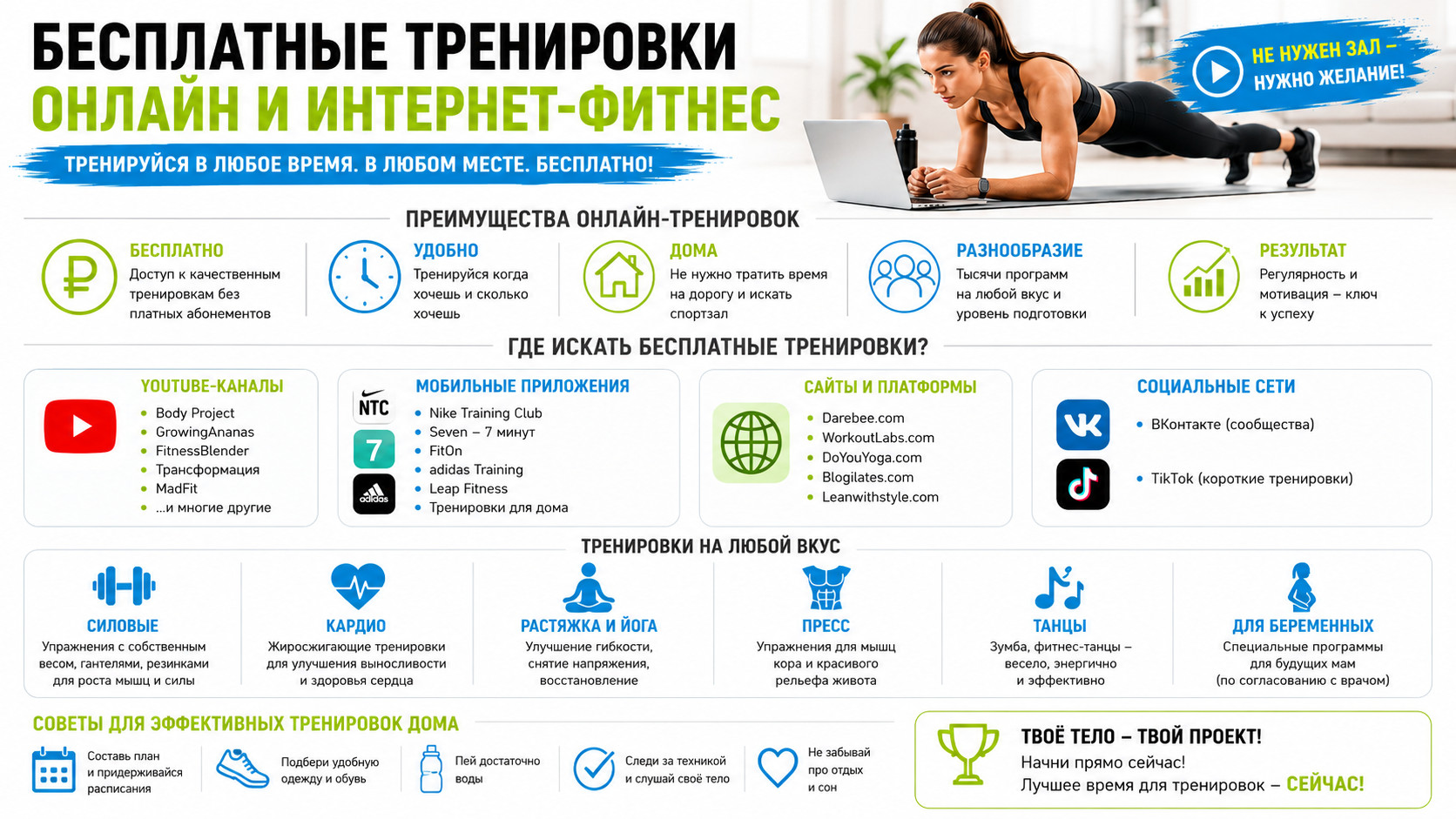 Бесплатные тренировки онлайн и фитнес

