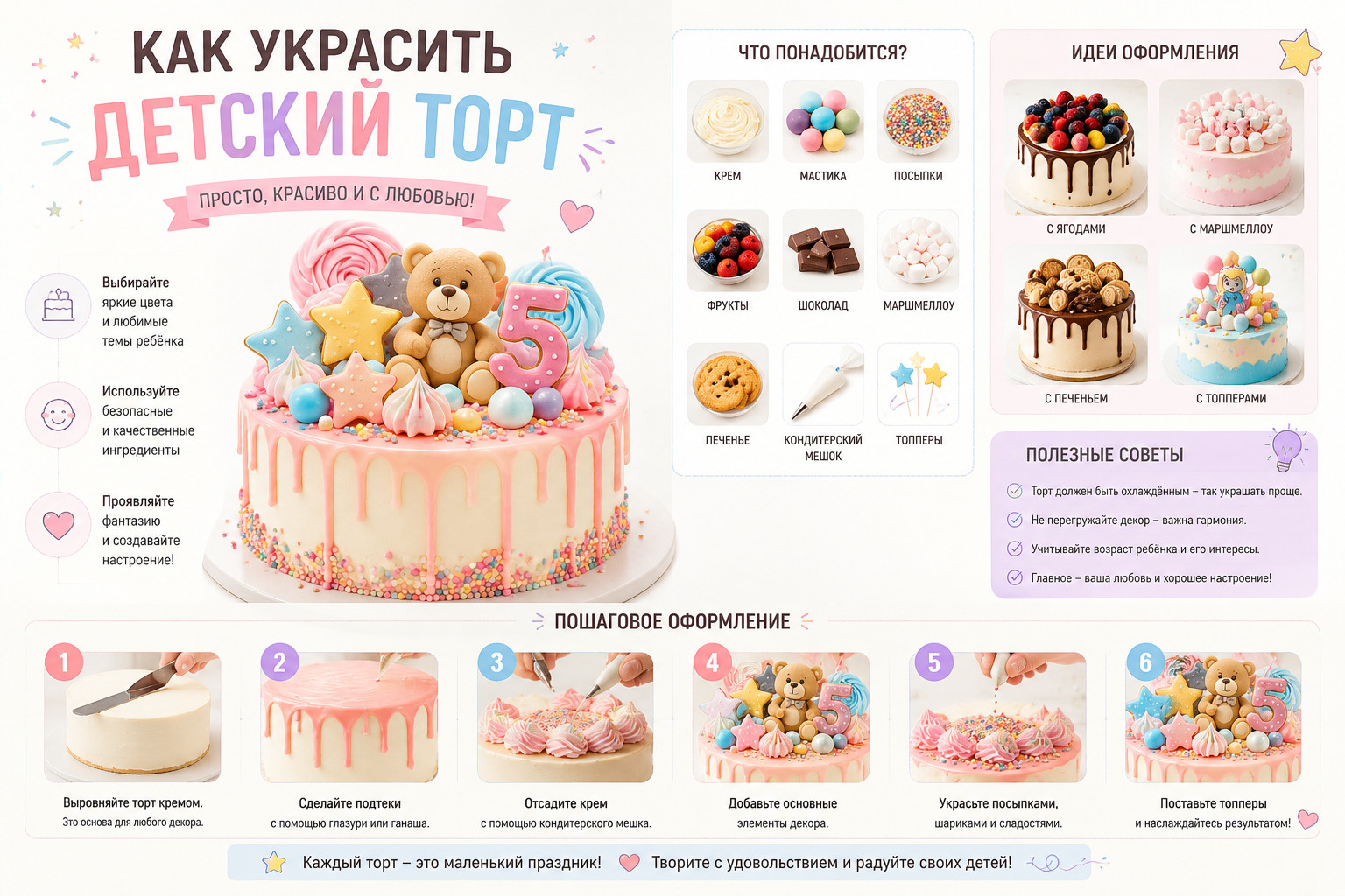 Как украсить детский торт

