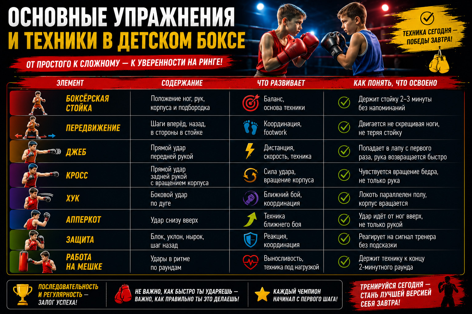 Основные упражнения в детском боксе 