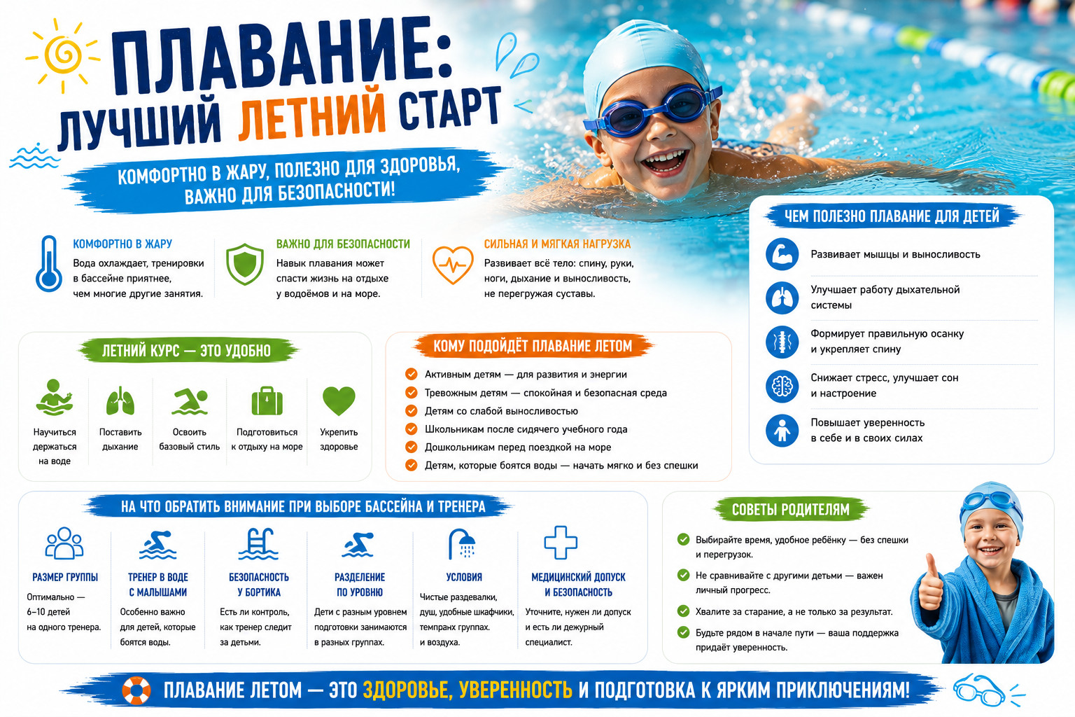 Плавание летом: здоровье и уверенность