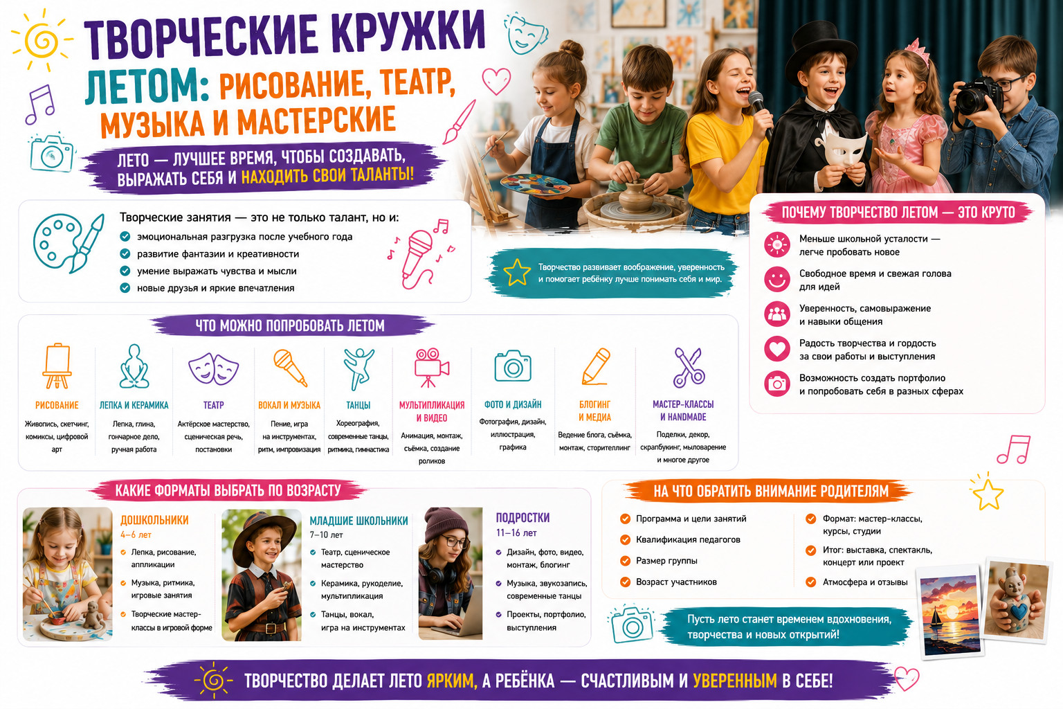 Творческие кружки для детей летом