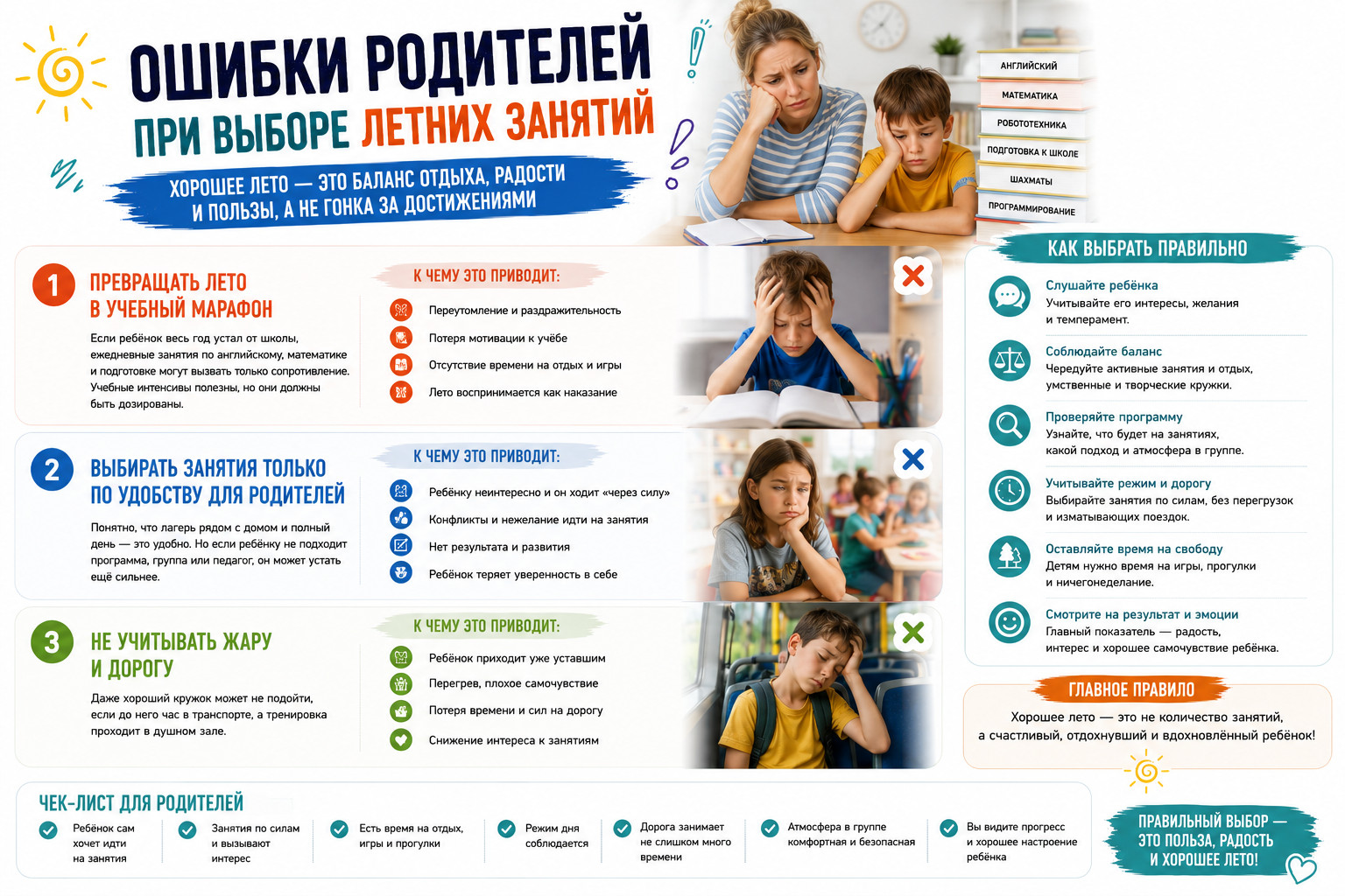 Ошибки родителей в выборе летних занятий