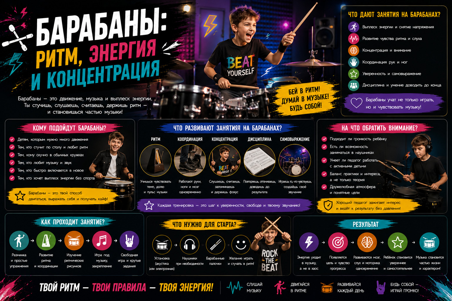 Барабаны: ритм, энергия и концентрация